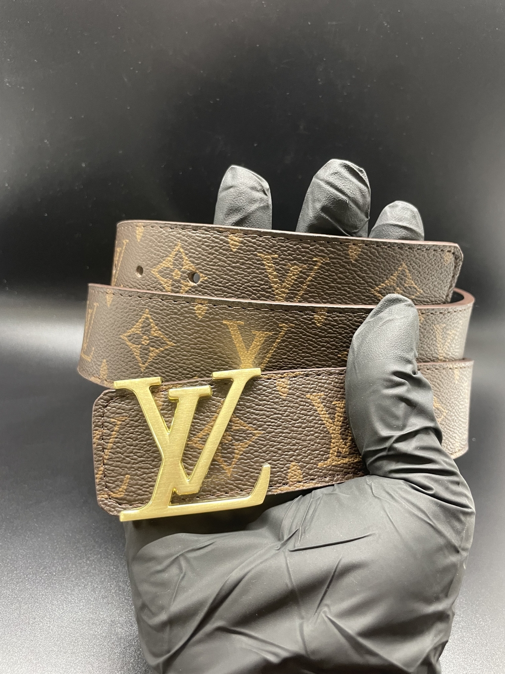 Louis Vuitton Brown Monogram Canvas Belt with Gold LV Buckle
